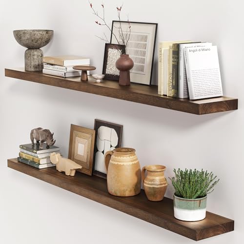 fuqing 48 Inch Floating Shelves 6.7'' Deep Dark Wood Wall Shelves Set of 2 by Fuqing