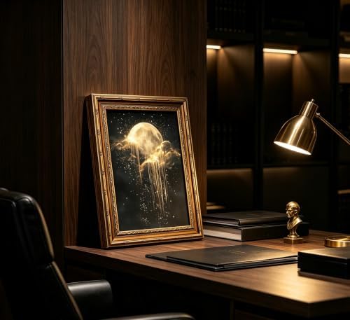 Vintage Gold Framed Moon Cloud Wall Art, Dark Academia Sky Canvas Print - Image 6