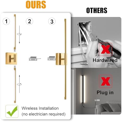 Morauroral 30 Inch Gold Rechargeable Wall Sconces Set of 2 Battery Operated - Image 5