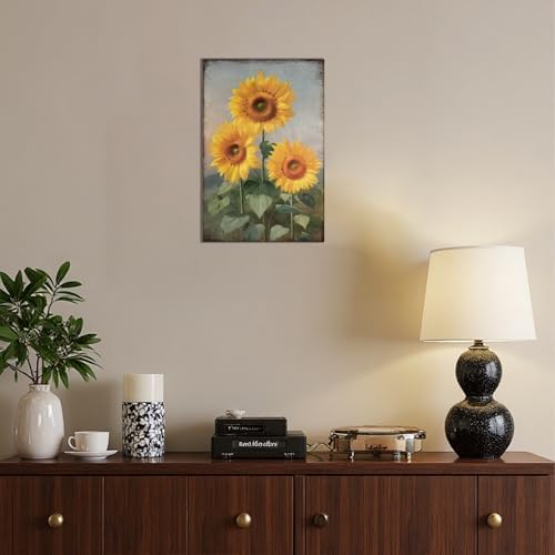 Sunflower Canvas Wall Art Decor: Rustic Bathroom Bedroom Floral Pictures - Image 2