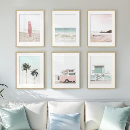 Framed Pink and Mint Green Coastal Beach Wall Art - Image 2