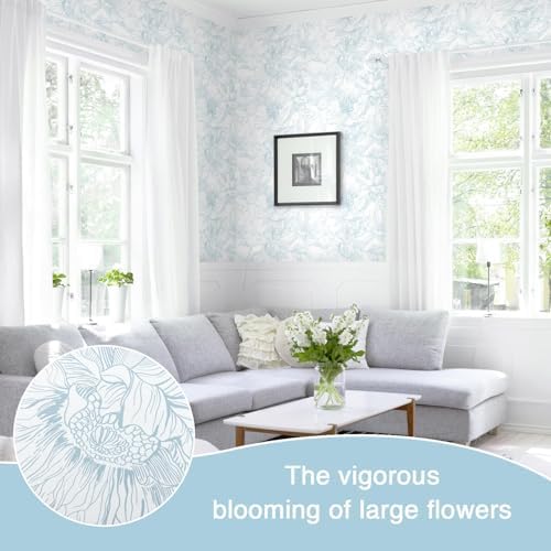 Dimoon 236"x17.3" Peel and Stick Wallpaper Blue Floral Contact Paper Boho White - Image 4