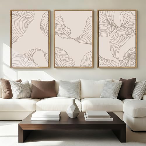 BINCUE Framed Neutral Beige Wall Art Modern Abstract Art Decor Minimalist - Image 4