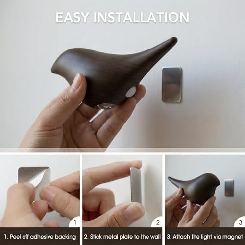 2-Pack Faux Walnut Bird Wall Sconces, Walnut-Look Plastic Cordless Motion - Image 4
