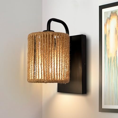 Boho Wall Sconce Rattan Wall Light Fixtures Hemp Rope Sconces by Wvsrbyr