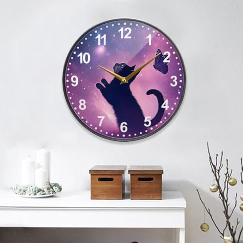ALAZA Cat and Butterfly in Purple Galaxy Starry Wall Clock Battery Operated - Image 7