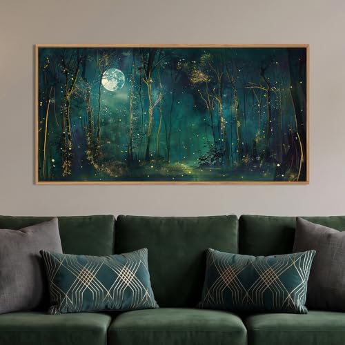 Aryroi Mystical Dark Green Night Sky Framed Canvas Wall Art Set, Moody Magical - Image 2