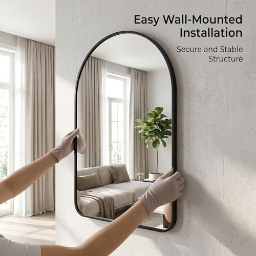 HARRITPURE 24"x36" Arched Bathroom Mirror Wall Mounted Black Arch Mirror - Image 5