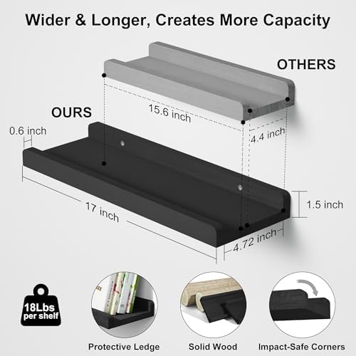 Love-KANKEI 17" Black Floating Wall Shelves - Image 3