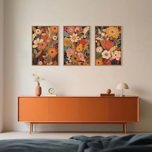 Aryroi Large Brunt Orange Floral Framed Canvas Wall Art Set- 16"x24"x3 - Image 3