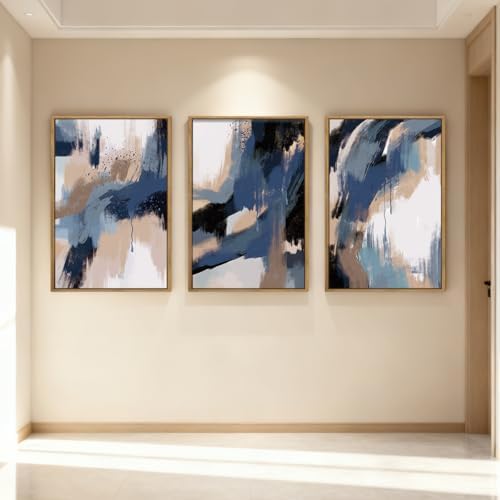 Extra Large Blue Neutral Wall Art Decor Modern Abstract Wall Painting Framed - Image 5
