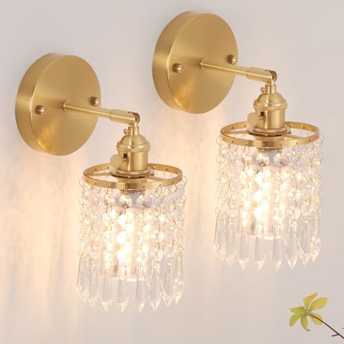 Shenmoyl Set of 2 Crystal Battery Operated Wall Sconce, Rechargeable Battery by Shenmoyl