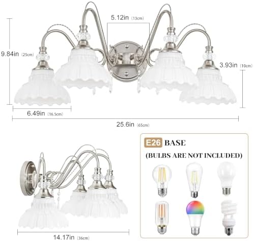 Brushed Nickel Bathroom Vanity Light, 4-Light Nickel Finish Wall Sconce - Image 6