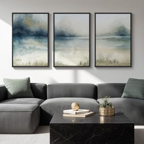 Large Framed Blue Nature Landscape Wall Art by Cuspin