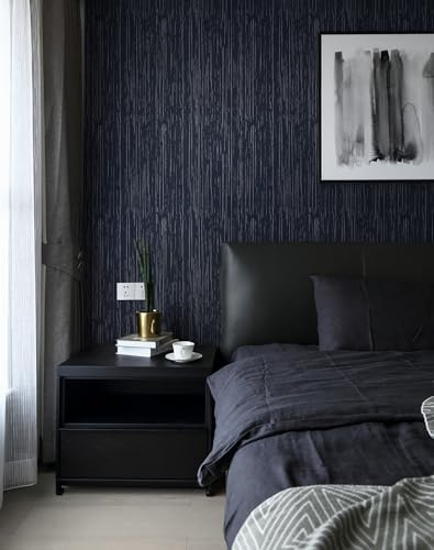 Grasscloth Peel and Stick Wallpaper Navy Blue Wallpaper Textured Vintage Dark - Image 2