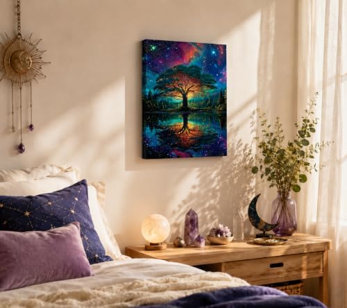 Framed Canvas Tree of Life Wall Art, Vibrant Galaxy Tree Lake Reflection Poster - Image 7