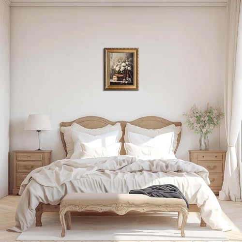 uniro Vintage Gold Framed Wall Art, Moody Books and Flowers Canvas Art Prints - Image 5