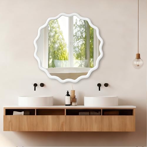 GDFStudio 36 Inch Wavy Round Solid Wood Frame Mirror, Bohemian Decorative Wall - Image 2
