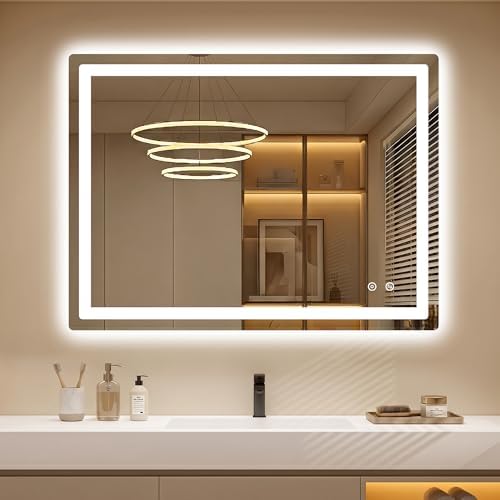 LED Bathroom Mirror with Lights, 30 x 40 Lighted Vanity Wall Mirror by AMOISE