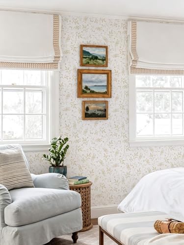 Ismoon Floral Wallpaper Peel and Stick Beige Neutral Contact Paper Wildflowers - Image 3