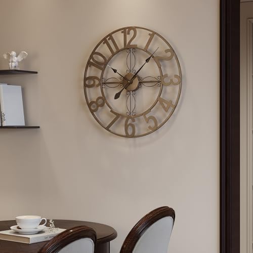 Cuspin 24 Inch Wall Clock Bronze Rustic Decorative, Large Metal Wall Clock - Image 3