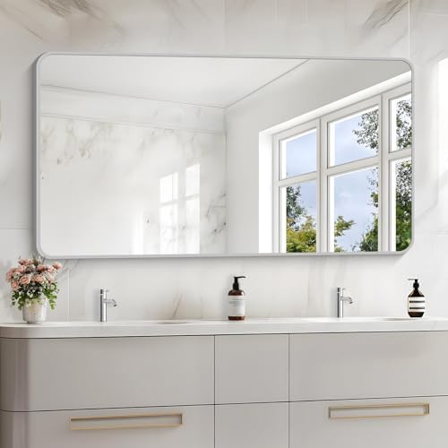 55x30 Inch Silver Bathroom Mirror, Large Rectangular Vanity Mirror, Metal by WelcometoCIVENO