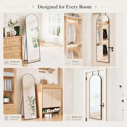57x20" Full Length Mirror Floor Stand, Over the Door, Wall Mounted Black - Image 3