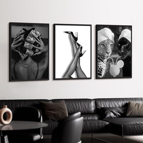 Youillne Black White Leopard Wall Art Trendy Cheetah Canvas Wall Decor Fashion - Image 4