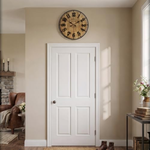 Farmhouse Wall Clock for Living Room Decor, 20 Inch Rustic Wood Metal Clock - Image 3