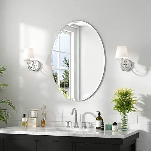 20x28 Inch Bathroom Mirrors for Over Sink, Frameless Mirrors for Wall by JACUKO
