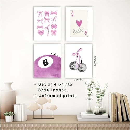 okaxscm Purple Coquette Trendy Preppy Wall Art Prints Set of 4, Coquette Preppy - Image 3