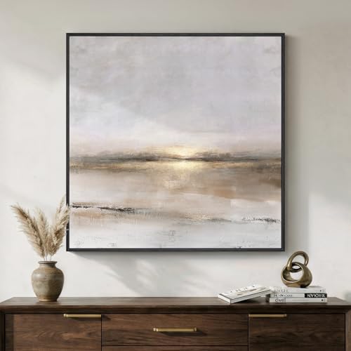 Framed Gray Black Gold Abstract Landscape Canvas Wall Art Decor, 30x30 Inch by Cuspin