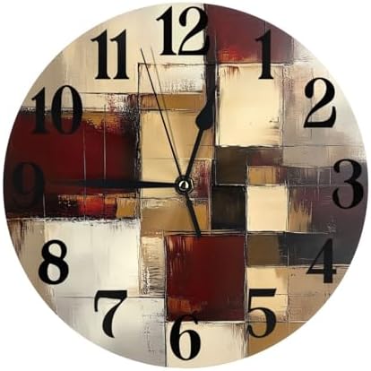 Beige and Burgundy Abstract Blocks Clock by Unknown