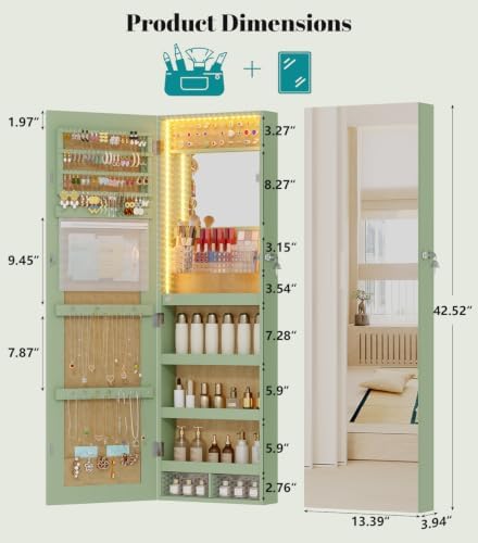 Vlsrka LED Mirror Jewelry Cabinet, Over Door/Wall Mounted Jewelry Organizer - Image 2