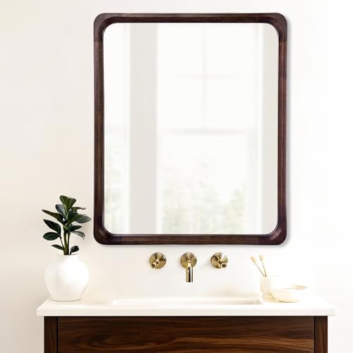 Rustic Wood Bathroom Mirror, 30 x 36 Inch Black Walnut Vintage Mirrors - Image 2