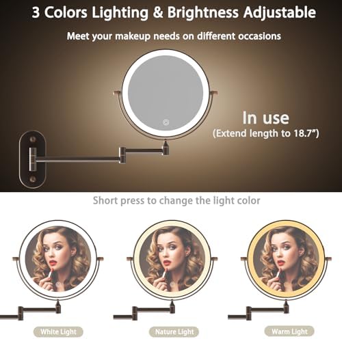 8" Wall Mounted Makeup Mirror, Oval Base, Oil Rubbed Bronze - Image 3