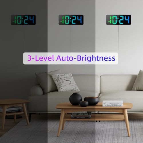 LED Digital Wall Clock with Large Display, Big Digits, Auto-Dimming, 12/24Hr - Image 3