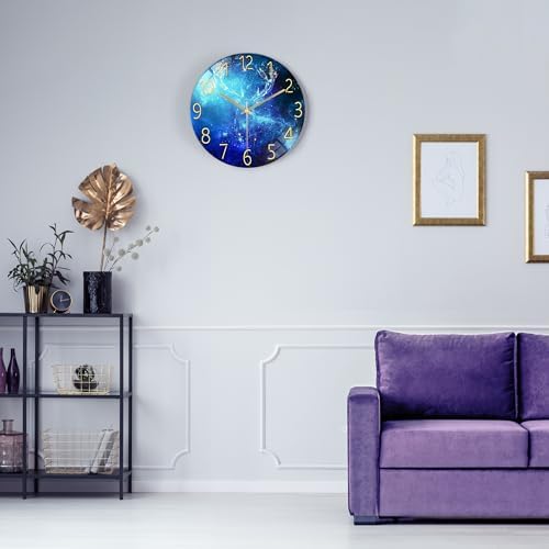 Lafocuse 12 Inch Blue Wall Clock Silent Non Ticking, Galaxy Glass Clocks - Image 2