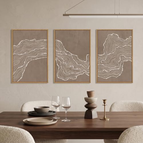 Abstract Neutral Wave Line Framed Canvas Wall Art Set-24"x36"x3 - Image 3