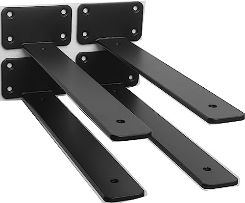 4 Pack - 10 inch Black Hidden L Shelf Bracket Iron Floating Shelf Brackets by MHMYDZ