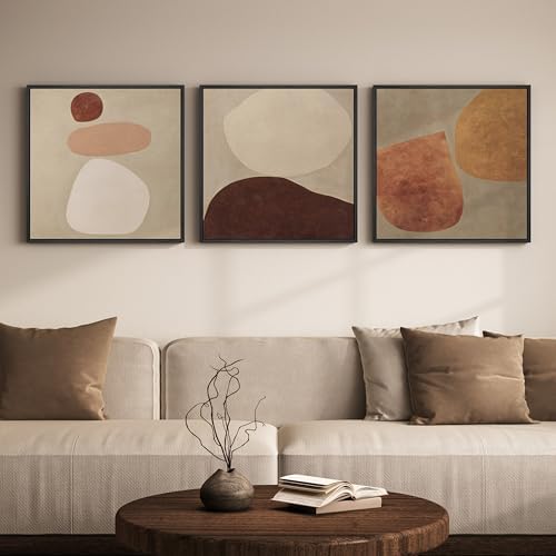 Large Framed 3 Piece Neutral Abstract Wall Art by Cuspin