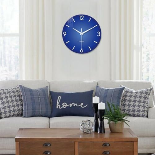 XFM Modern Simple Glass Wall Clock 12 Inch Silent Blue - Image 5