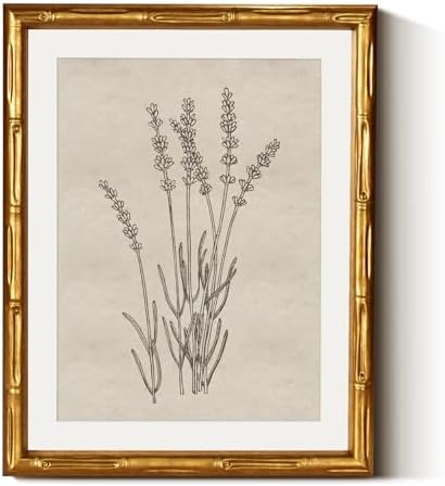 InSimSea Gold Bamboo Framed Wall Art, Lavender Botanical Prints by InSimSeaArt