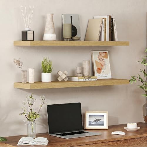 Heimlove Floating Shelves 39.4" W x 9.3" D Oak Set of 2 - Image 2