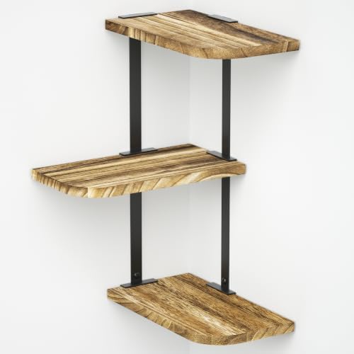 Love-KANKEI Large Corner Shelf 3Tier, Solid Wood, Carbonized Black by Love-KANKEI