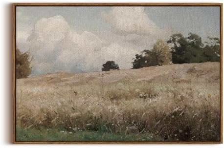InSimSea Framed Canvas Wall Art Vintage Decor, Farmhouse Scenery Vast Field by InSimSeaArt