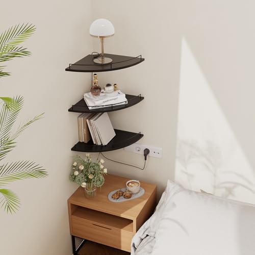JJL Corner Shelf with Rails, 3-Tier Fan-Shaped Floating Corner Shelf Wall - Image 2