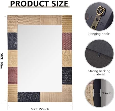Rustic Wood Wall Mirror, 22x30" Rectangle Carved Bathroom Vanity Mirror - Image 2
