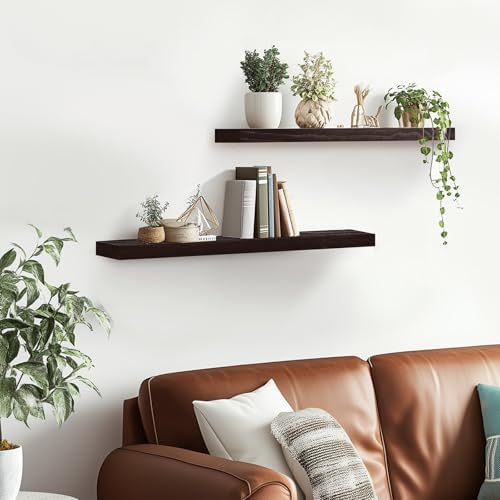 24x5.8x0.8in Floating Wall Shelves Rustic Solid Wood 2-Pack - Image 2