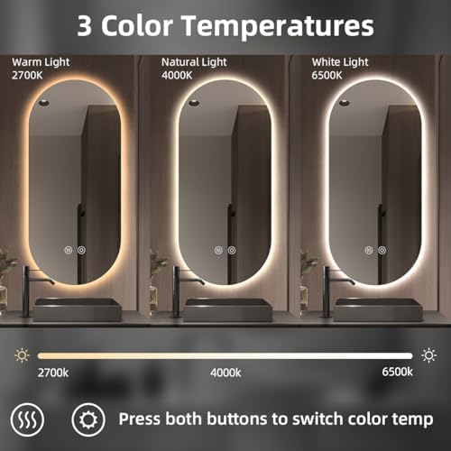 24" W x 40" H Frameless Oval LED Bathroom Mirror - Image 3